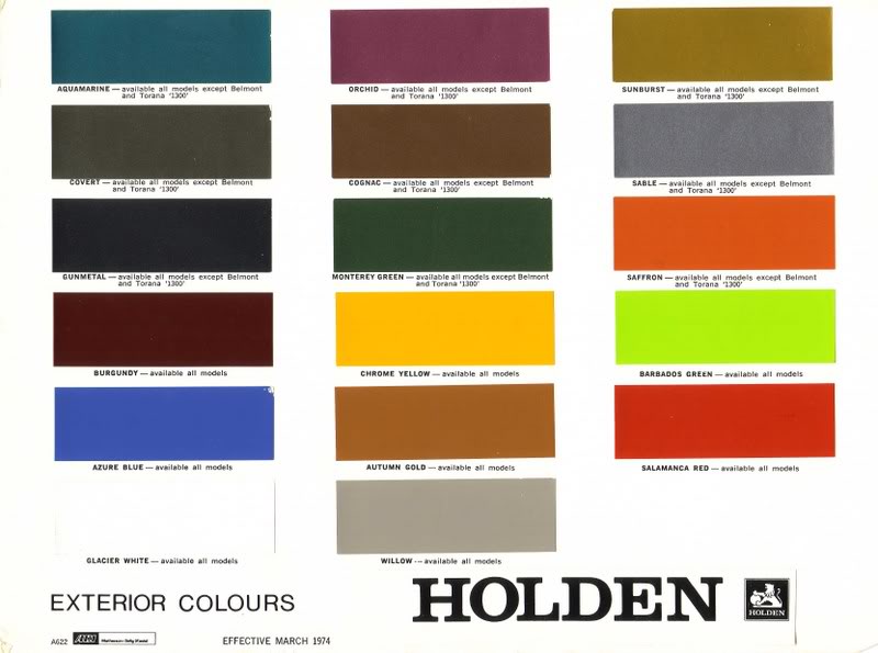 Holden Paint Colour Chart